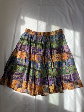 Silver Stream Boho Patchwork Circle Skirt in Green, Purple & Gold